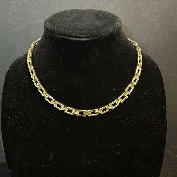 Vintage Napier Statement Bold Panther Link Gold Tone 16 Inch Choker Necklace - Picture 1 of 6